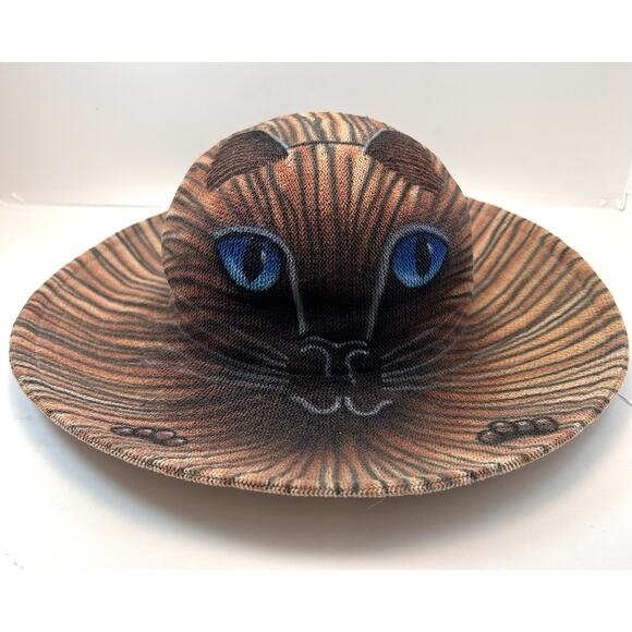 Tide Fashion Wide Brim Sun Hat Cat Face Summer Straw Beach Blue Eyes Animal - Picture 6 of 8